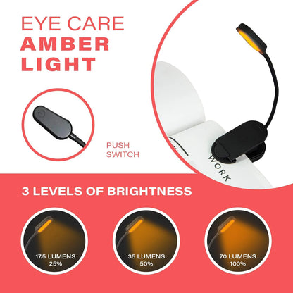 Rechargeable Clip on Blue Blocking Amber LED Light for Reading in Bed 1600K Eye Care Light for Strain-Free Healthy Eyes